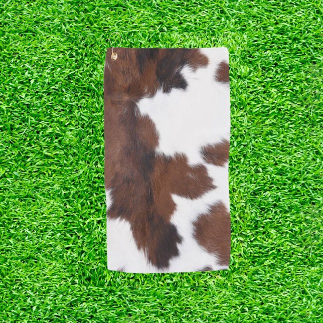 Moo-velous  Brown Cow Print Golf Balls Golf Towel (Moo-ve Your Game, Swing in Style!)