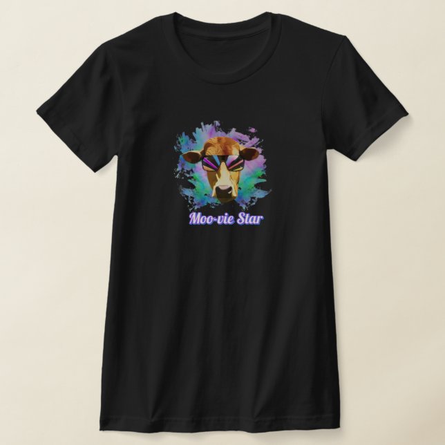 Moo-vie Star Funny Cow Shirt (Laydown)