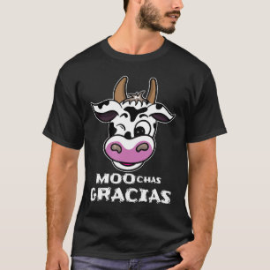 Moochas Gracias Adult Pun Cow Learning Spanish T-Shirt