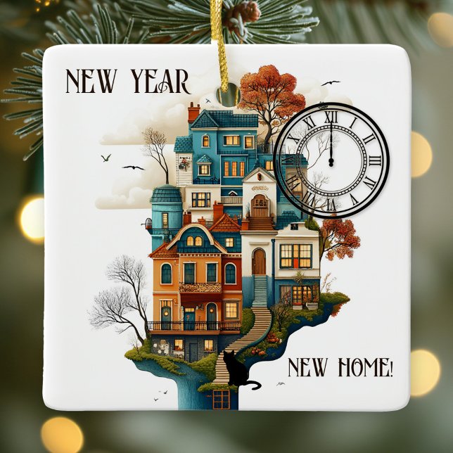 Mood Board New Home Manifesting Ceramic Ornament (Ornament as mood board for finding a dream home. Featuring a colorful cute illustration of houses)