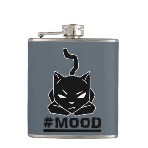 #MOOD Cat Black Logo Illustration Hip Flask