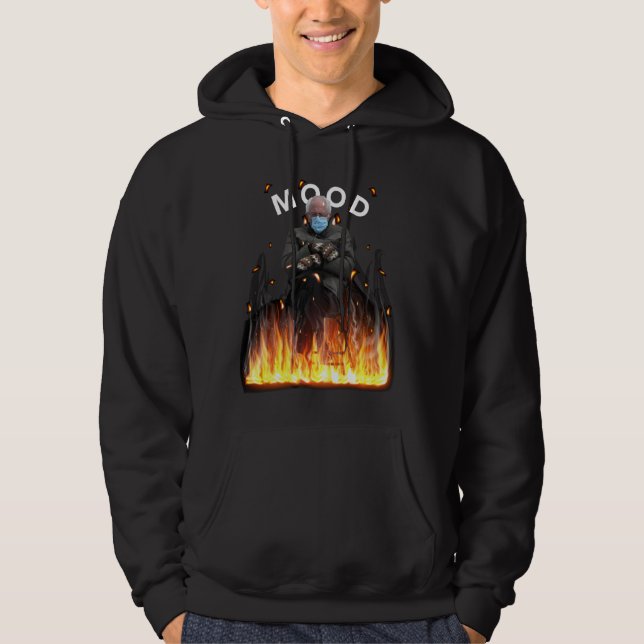 Mood Funny Bernie Sanders Mittens Flames Meme Hoodie (Front)