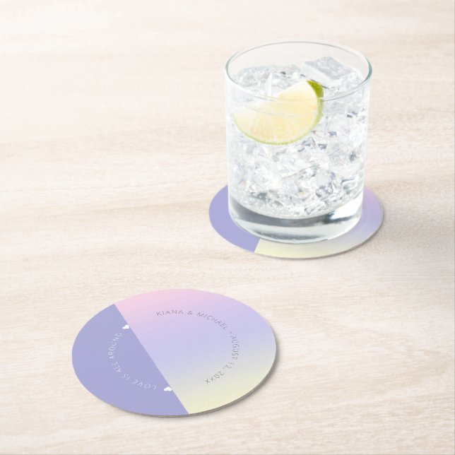 Mood Gradient Wedding Pastel Dawn ID741 Round Paper Coaster (Insitu)