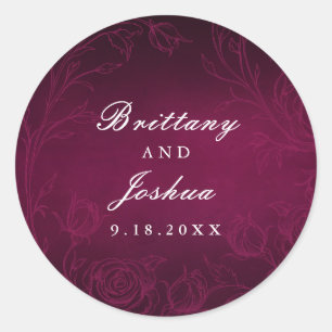 Mood Pink Botanical Rose Garden Wedding Classic Round Sticker