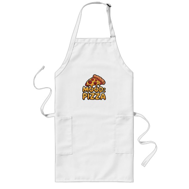 Mood: Pizza - Fun Cartoon Slice with Happy Topping Long Apron (Front)