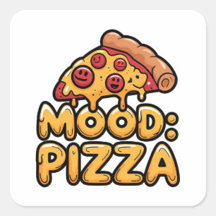 Mood: Pizza - Fun Cartoon Slice with Happy Topping Square Sticker