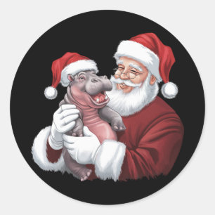 Moodeng Christmas Funny Vintage Santa Claus Classic Round Sticker