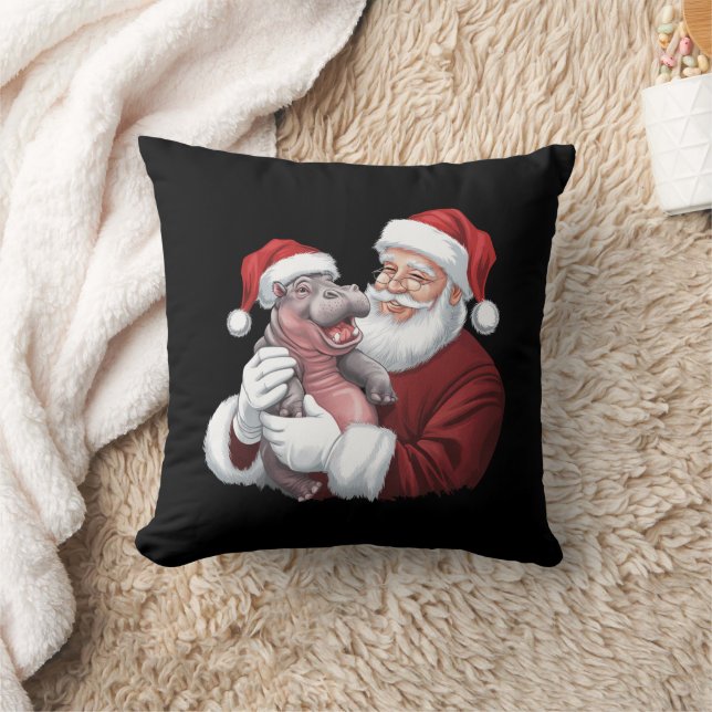 Moodeng Christmas Funny Vintage Santa Claus Cushion (Blanket)