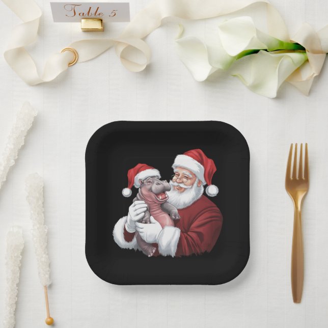 Moodeng Christmas Funny Vintage Santa Claus Paper Plate (Wedding)