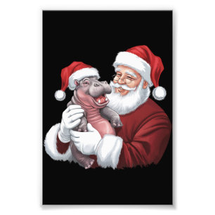 Moodeng Christmas Funny Vintage Santa Claus Photo Print