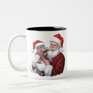 Moodeng Christmas Funny Vintage Santa Claus Two-Tone Coffee Mug
