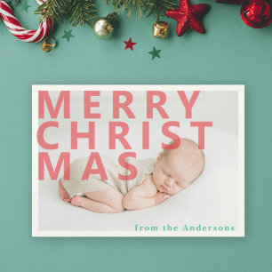 Moodern simple Christmas photo Holiday postcard 