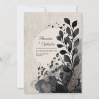 Moody Abstract Black Foliage Circle Frame Wedding