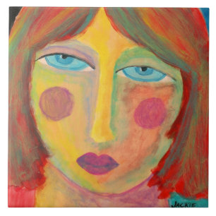Moody Abstract Portrait of a Red Haired Woman Tile