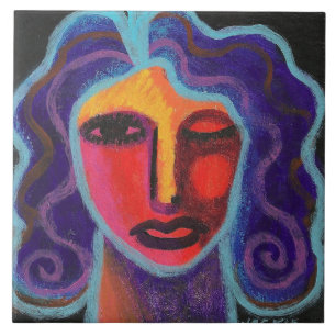 Moody Abstract Portrait of a Woman Tile