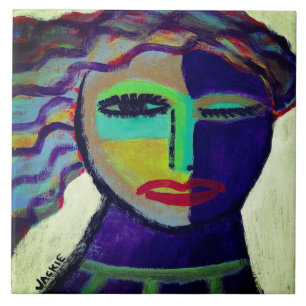 Moody Abstract Portrait of a Woman Tile
