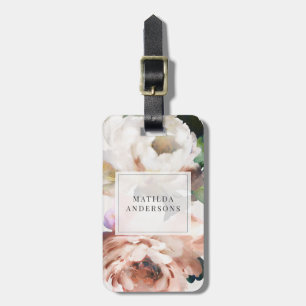Moody acrylic floral peony elegant personalised luggage tag