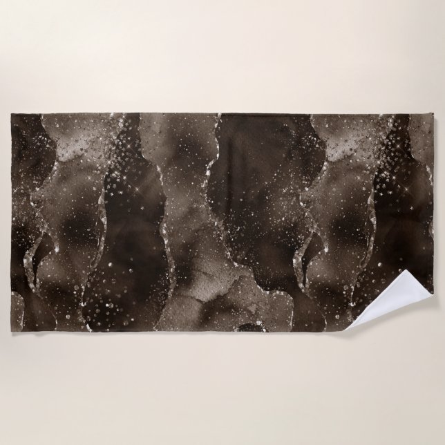 Moody Agate | Coffee Brown Golden Bronze Taupe Beach Towel (Front)