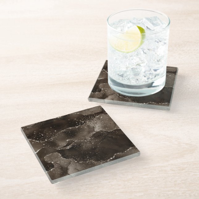 Moody Agate | Coffee Brown Golden Bronze Taupe Glass Coaster (Angled)