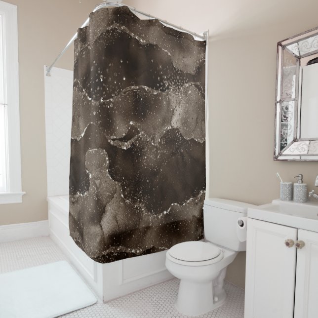 Moody Agate | Coffee Brown Golden Bronze Taupe Shower Curtain (In Situ)