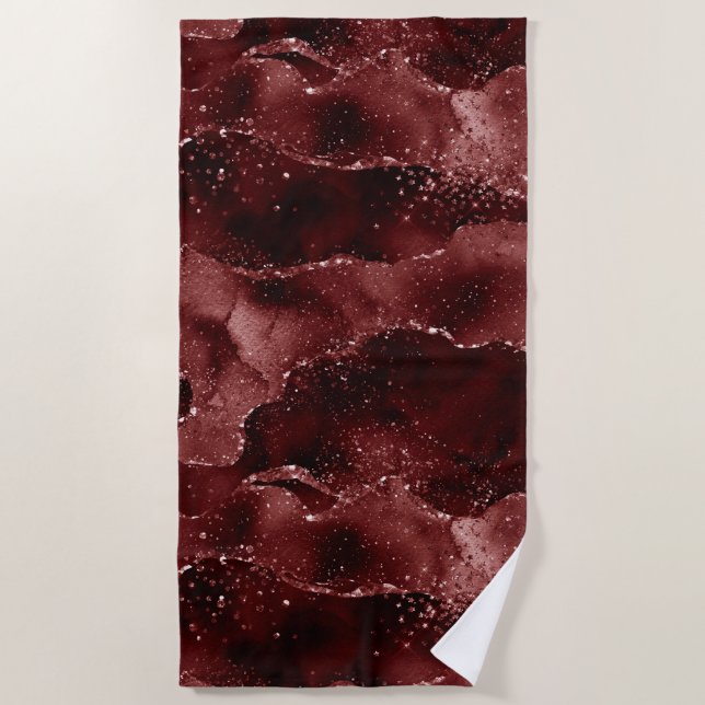 Moody Agate | Henna Blood Red Garnet Jewel Tone Beach Towel (Front)