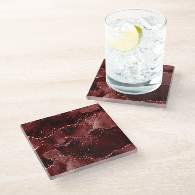 Moody Agate | Henna Blood Red Garnet Jewel Tone Glass Coaster (Angled)
