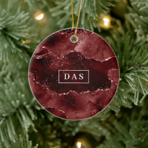 Moody Agate   Henna Blood Red Garnet  Monogram Ceramic Tree Decoration