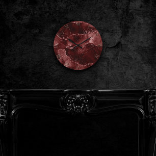Moody Agate   Henna Garnet Blood Red Jewel Tone Round Clock