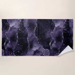 Moody Agate   Midnight Indigo Deep Purple Glam Beach Towel