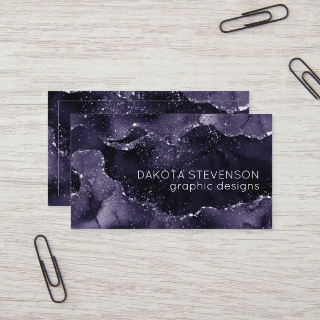 Moody Agate | Midnight Indigo Deep Purple Glam Business Card (Front/Back In Situ)