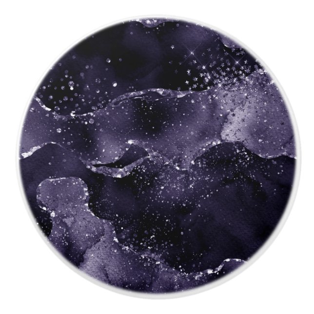 Moody Agate | Midnight Indigo Deep Purple Glam Ceramic Knob (Front)