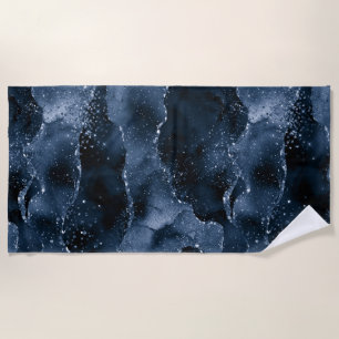 Moody Agate Navy Denim Steel Blue Faux Glitter Beach Towel
