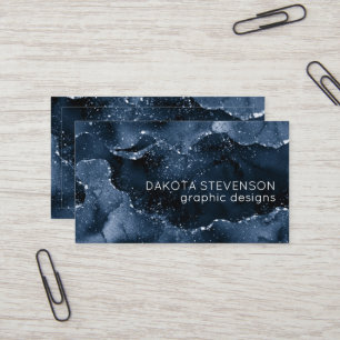 Moody Agate   Navy Denim Steel Blue Faux Glitter Business Card