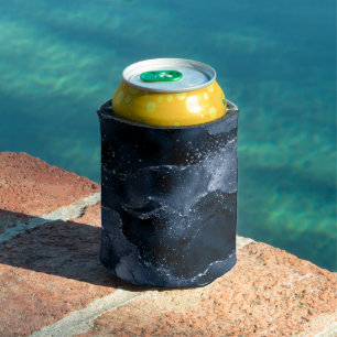 Moody Agate Navy Denim Steel Blue Faux Glitter Can Cooler