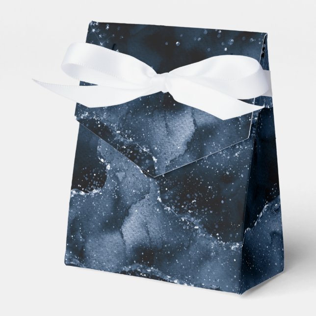 Moody Agate | Navy Denim Steel Blue Faux Glitter Favour Box (Front Side)