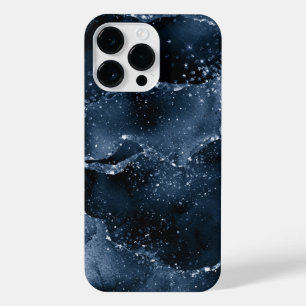 Moody Agate   Navy Denim Steel Blue Faux Glitter iPhone 14 Pro Max Case