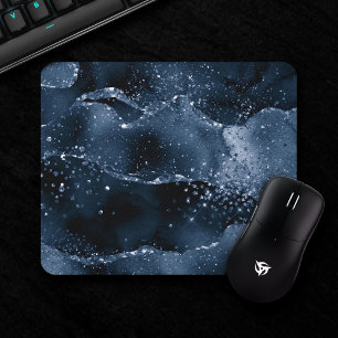 Moody Agate Navy Denim Steel Blue Faux Glitter Mouse Mat