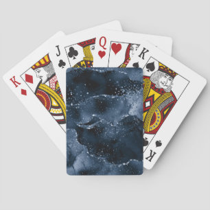 Moody Agate   Navy Denim Steel Blue Faux Glitter Playing Cards