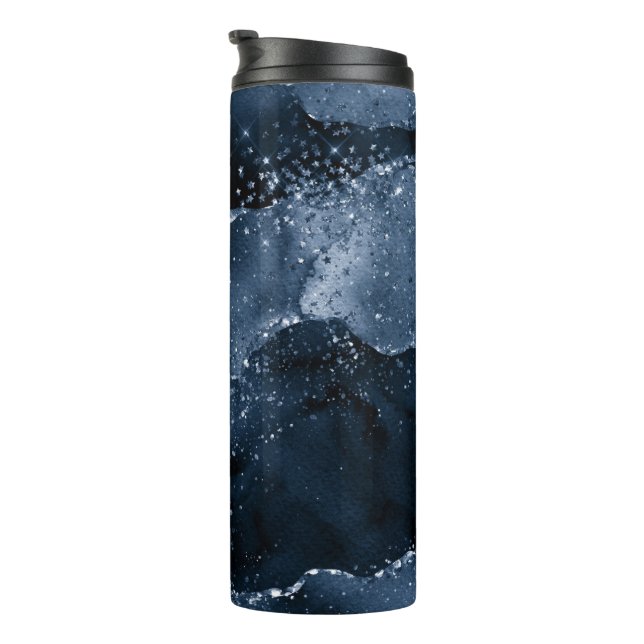 Moody Agate | Navy Denim Steel Blue Faux Glitter Thermal Tumbler (Rotated Right)