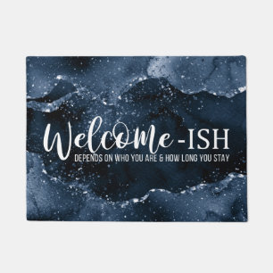Moody Agate Navy Denim Steel Blue Welcome-Ish Doormat