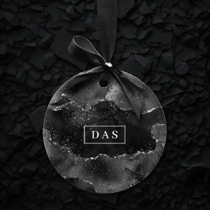 Moody Agate Onyx Black Silver Goth Glam Monogram Ceramic Tree Decoration