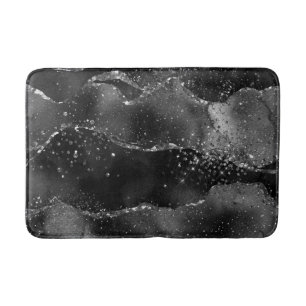 Moody Agate   Onyx Black Silver Vampy Goth Glitter Bath Mat