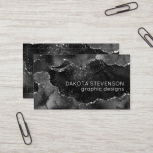 Moody Agate   Onyx Black Silver Vampy Goth Glitter Business Card