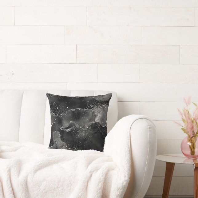 Moody Agate | Onyx Black Silver Vampy Goth Glitter Cushion (Couch)
