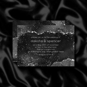 Moody Agate Onyx Black Silver Vampy Goth Glitter Invitation