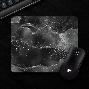 Moody Agate   Onyx Black Silver Vampy Goth Glitter Mouse Mat