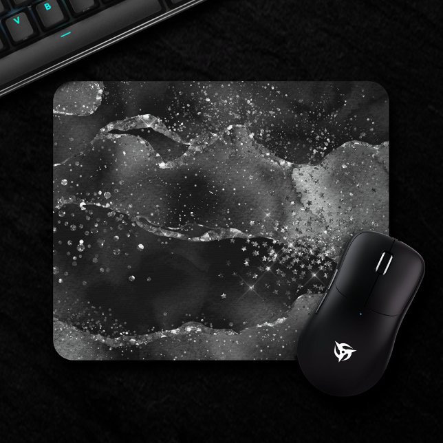 Moody Agate | Onyx Black Silver Vampy Goth Glitter Mouse Mat (Creator Uploaded)