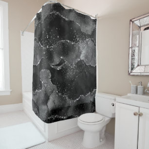 Moody Agate   Onyx Black Silver Vampy Goth Glitter Shower Curtain