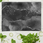 Moody Agate | Onyx Black Silver Vampy Goth Glitter Tea Towel<br><div class="desc">90s grunge inspired dark, sophisticated watercolor marbled agate stone in a deep moody jewel tone with faux metallic foil and glitter veins in a rich, dramatic featuring abstract fluid swirls and glitter veins. From the "Till Death Do Us Part" collection, this gorgeous feminine hand-painted gradient adds the perfect pop of...</div>