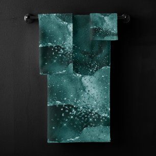 Moody Agate   Teal Green Malachite Rich Jewel Tone Bath Towel Set
